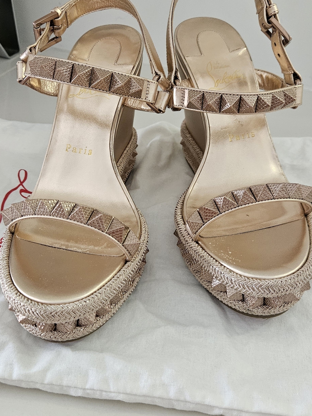 Christian Louboutin Rose Gold Studded Platform Sandals 39 - Picture 2 of 8